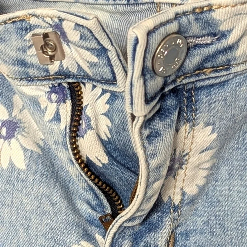 GAP Kids (Size 8) Super Skinny Floral Ankle Jeans Adjustable Waist Frayed Edges